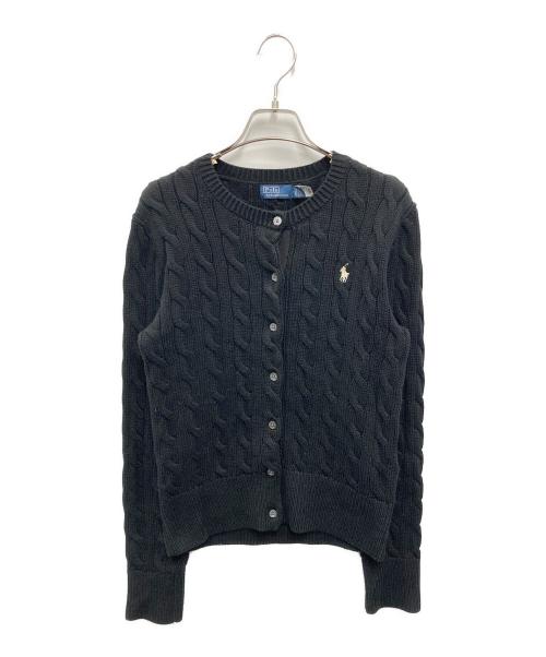POLO RALPH LAUREN（ポロ・ラルフローレン）POLO RALPH LAUREN (ポロ・ラルフローレン) ケーブルニットコットンクルーネックカーディガン ブラック サイズ:Mの古着・服飾アイテム