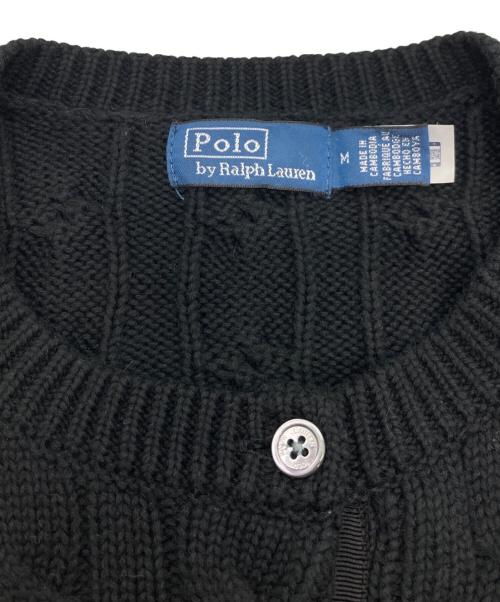 POLO RALPH LAUREN（ポロ・ラルフローレン）POLO RALPH LAUREN (ポロ・ラルフローレン) ケーブルニットコットンクルーネックカーディガン ブラック サイズ:Mの古着・服飾アイテム
