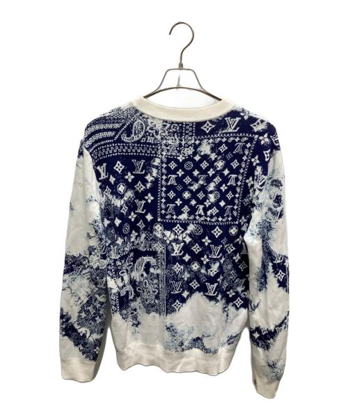 LOUIS VUITTON（ルイ ヴィトン）LOUIS VUITTON (ルイ ヴィトン) モノグラム バンダナ クルーネックニット ブルー×ホワイト サイズ:Sの古着・服飾アイテム