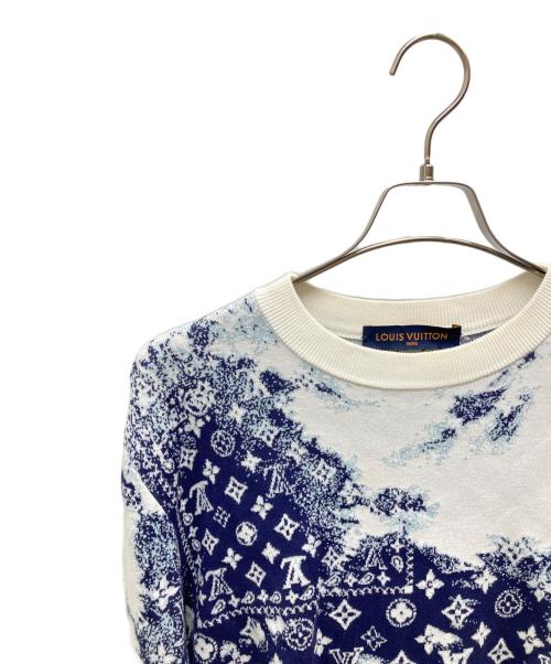 LOUIS VUITTON（ルイ ヴィトン）LOUIS VUITTON (ルイ ヴィトン) モノグラム バンダナ クルーネックニット ブルー×ホワイト サイズ:Sの古着・服飾アイテム