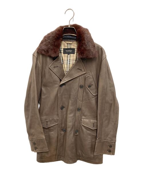 BURBERRY BLACK LABEL（バーバリーブラックレーベル）BURBERRY BLACK LABEL (バーバリーブラックレーベル) ラビットファーラムレザーコート ブラウン サイズ:Ｍの古着・服飾アイテム