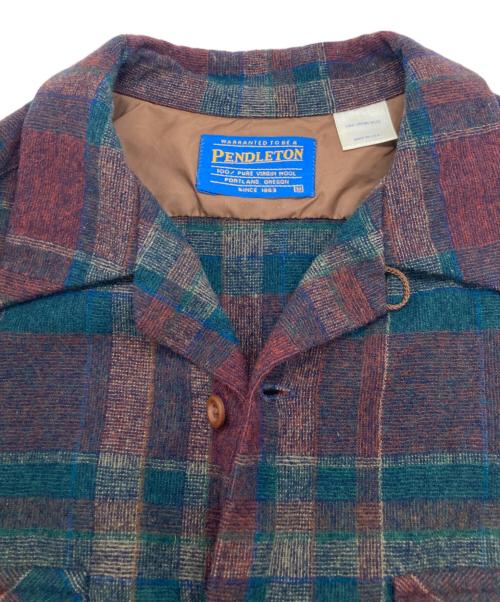 PENDLETON（ペンドルトン）PENDLETON (ペンドルトン) オープンカラーボードシャツ グリーン×レッド サイズ:Mの古着・服飾アイテム