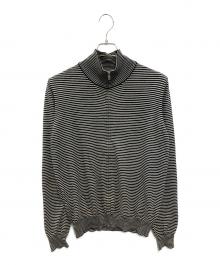 Maison Margiela 10（メゾンマルジェラ 10）の古着「エルボーパッチ ボーダードライバーズニット」｜ホワイト×ブラック