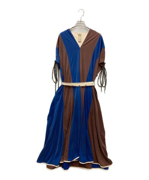 MONCLER GENIUS（モンクレール ジーニアス）MONCLER GENIUS (モンクレール ジーニアス) ストライプワンピース ブルー×ブラウン サイズ:2の古着・服飾アイテム