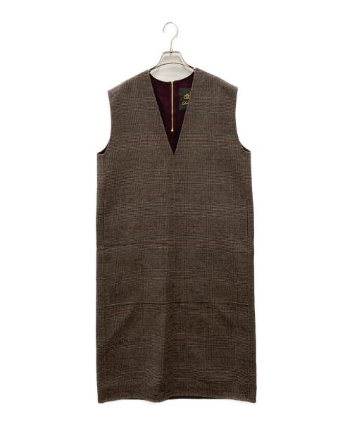 DRAWER（ドゥロワー）DRAWER (ドゥロワー) ウールグレンチェック ノースリーブワンピース ブラウン サイズ:38の古着・服飾アイテム