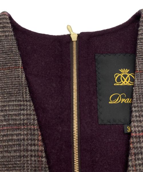 DRAWER（ドゥロワー）DRAWER (ドゥロワー) ウールグレンチェック ノースリーブワンピース ブラウン サイズ:38の古着・服飾アイテム
