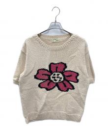 Mcmachan Woolen（マクマーンウーレン）の古着「フラワー半袖ニット」｜アイボリー