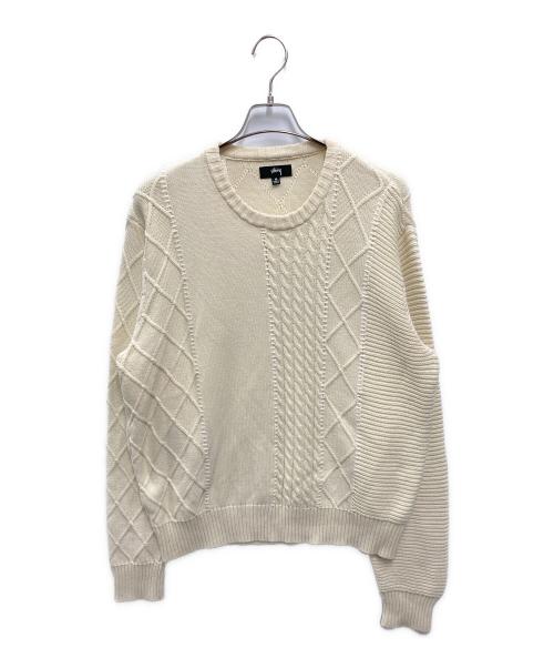 stussy（ステューシー）stussy (ステューシー) パッチワーク クルーネックニット アイボリー サイズ:Mの古着・服飾アイテム