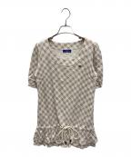 BURBERRY BLUE LABELバーバリー ブルー レーベル）の古着「ノバチェック柄チュニックフリルトップス」｜アイボリー×ベージュ