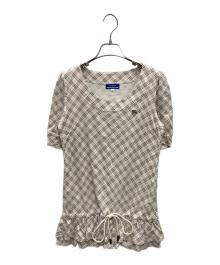 BURBERRY BLUE LABEL（バーバリー ブルー レーベル）の古着「ノバチェック柄チュニックフリルトップス」｜アイボリー×ベージュ