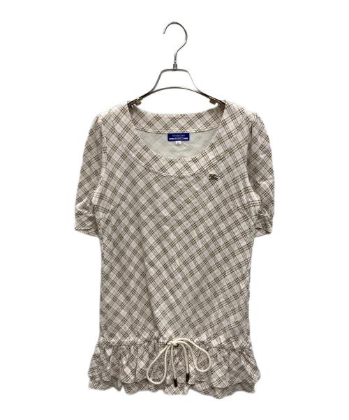 BURBERRY BLUE LABEL（バーバリー ブルー レーベル）BURBERRY BLUE LABEL (バーバリー ブルー レーベル) ノバチェック柄チュニックフリルトップス アイボリー×ベージュ サイズ:38の古着・服飾アイテム