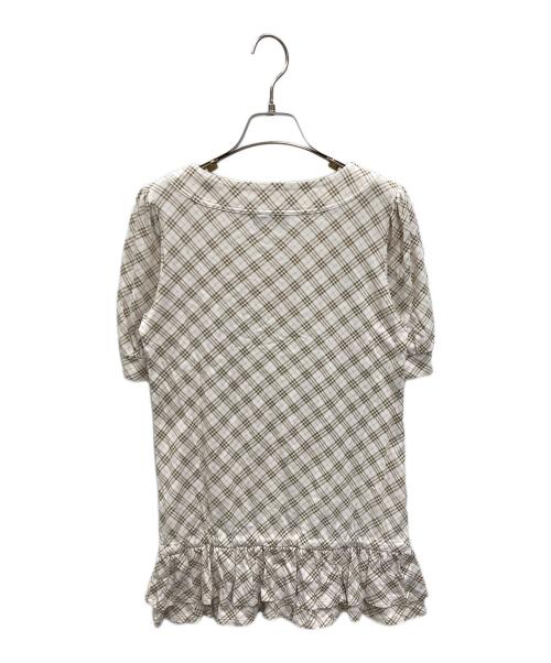 BURBERRY BLUE LABEL（バーバリー ブルー レーベル）BURBERRY BLUE LABEL (バーバリー ブルー レーベル) ノバチェック柄チュニックフリルトップス アイボリー×ベージュ サイズ:38の古着・服飾アイテム