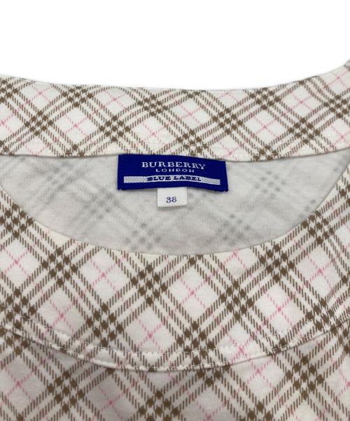BURBERRY BLUE LABEL（バーバリー ブルー レーベル）BURBERRY BLUE LABEL (バーバリー ブルー レーベル) ノバチェック柄チュニックフリルトップス アイボリー×ベージュ サイズ:38の古着・服飾アイテム