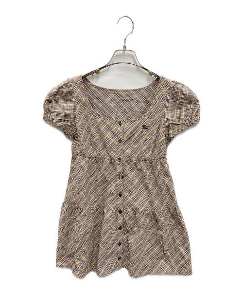BURBERRY BLUE LABEL（バーバリー ブルー レーベル）BURBERRY BLUE LABEL (バーバリー ブルー レーベル) パフスリーブノヴァチェック柄トップス ベージュ×イエロー サイズ:38の古着・服飾アイテム