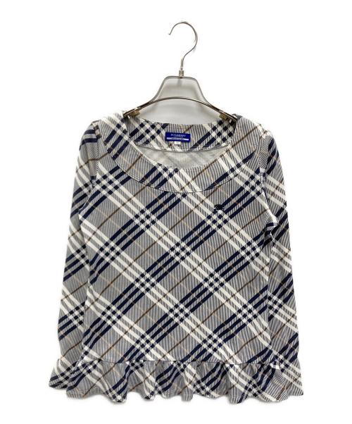 BURBERRY BLUE LABEL（バーバリー ブルー レーベル）BURBERRY BLUE LABEL (バーバリー ブルー レーベル) ノバチェック柄裾フリルチュニックカットソー ネイビー×ベージュ サイズ:38の古着・服飾アイテム