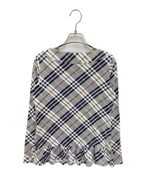 BURBERRY BLUE LABEL（バーバリー ブルー レーベル）BURBERRY BLUE LABEL (バーバリー ブルー レーベル) ノバチェック柄裾フリルチュニックカットソー ネイビー×ベージュ サイズ:38の古着・服飾アイテム