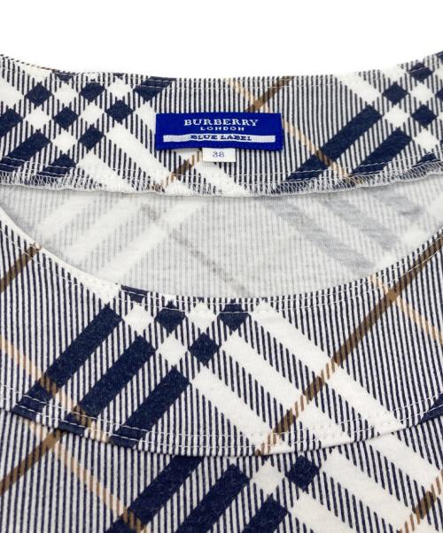BURBERRY BLUE LABEL（バーバリー ブルー レーベル）BURBERRY BLUE LABEL (バーバリー ブルー レーベル) ノバチェック柄裾フリルチュニックカットソー ネイビー×ベージュ サイズ:38の古着・服飾アイテム