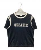 CELINEセリーヌ）の古着「コットンジャージー セリーヌフロック ルーズTシャツ」｜ホワイト×ブラック