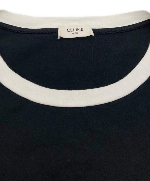 CELINE（セリーヌ）CELINE (セリーヌ) コットンジャージー セリーヌフロック ルーズTシャツ ホワイト×ブラック サイズ:Lの古着・服飾アイテム