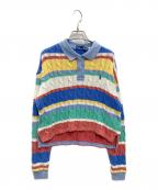 POLO RALPH LAURENポロ・ラルフローレン）の古着「ロングスリーブボーダークロップドニットポロ」｜ブルー