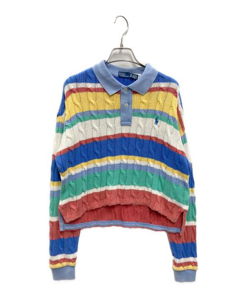 POLO RALPH LAUREN（ポロ・ラルフローレン）POLO RALPH LAUREN (ポロ・ラルフローレン) ロングスリーブボーダークロップドニットポロ ブルー サイズ:XS 未使用品の古着・服飾アイテム