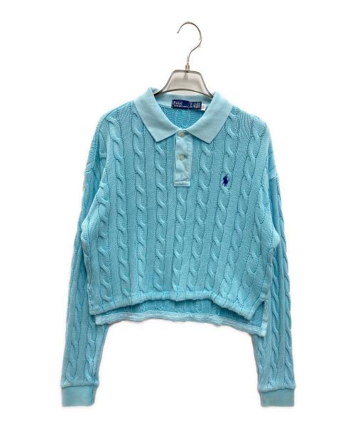 POLO RALPH LAUREN（ポロ・ラルフローレン）POLO RALPH LAUREN (ポロ・ラルフローレン) ロングスリーブケーブルニットポロ ブルー サイズ:XSの古着・服飾アイテム