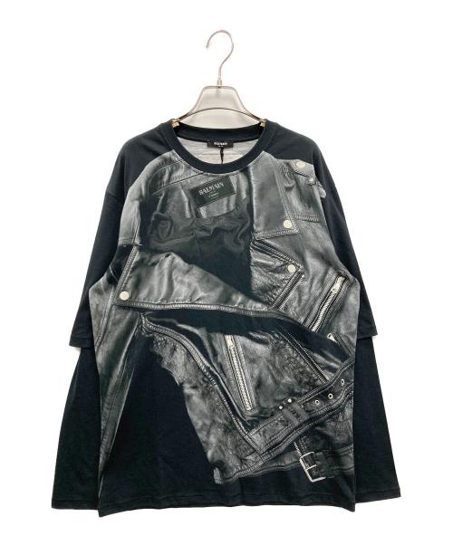 BALMAIN（バルマン）BALMAIN (バルマン) グラフィックレイヤードカットソー ブラック サイズ:XSの古着・服飾アイテム