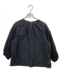 BALLSEY（ボールジィ）の古着「フラワーカットジャカード パフスリーブブラウス」｜ブラック