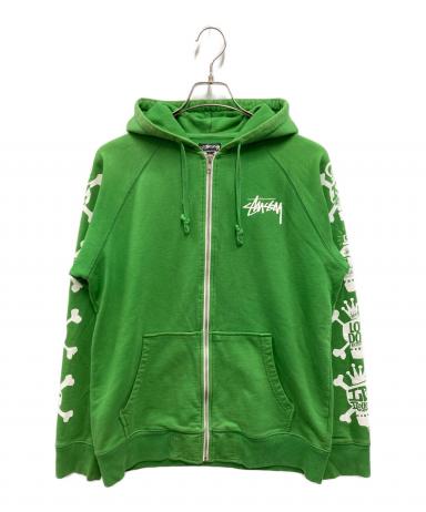 人気デザイン☆ステューシー 刺繍 ファイアーパターン パーカー L 緑 中古・古着通販】stussy (ステューシー) スカルクロスボーンプリント