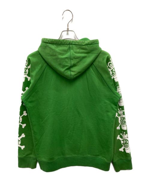 stussy（ステューシー）stussy (ステューシー) スカルクロスボーンプリントジップアップパーカー グリーン サイズ:Lの古着・服飾アイテム