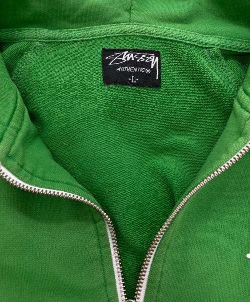 stussy（ステューシー）stussy (ステューシー) スカルクロスボーンプリントジップアップパーカー グリーン サイズ:Lの古着・服飾アイテム