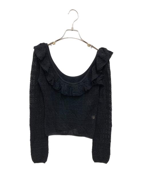 cygne（シーニュ）cygne (シーニュ) 透かし編みフリルニット Tommy ブラック サイズ:FREEの古着・服飾アイテム