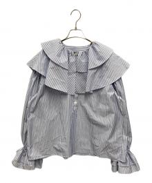 rosy monster（ロージーモンスター）の古着「double frill stripe blouse」｜ブルー
