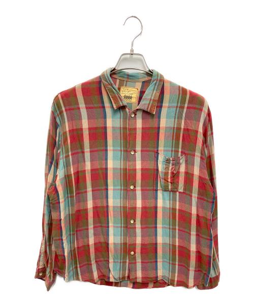 SABUROKU（サブロク）SABUROKU (サブロク) 【古着】ヴィンテージレーヨンチェックシャツ レッド サイズ:Mの古着・服飾アイテム