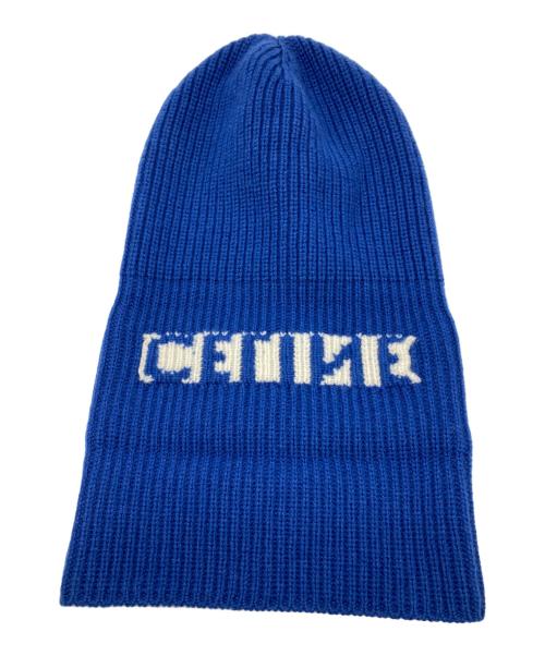 CELINE（セリーヌ）CELINE (セリーヌ) カシミヤ混ウール ロゴ リブ ニットキャップ ブルーの古着・服飾アイテム
