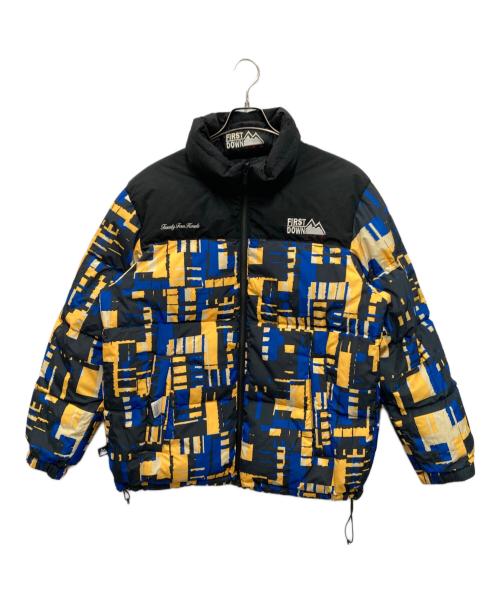 FIRST DOWN（ファーストダウン）FIRST DOWN (ファーストダウン) 24karats (トゥエンティーフォーカラッツ) ダウンジャケット ブルー×イエロー×ブラック サイズ:Mの古着・服飾アイテム