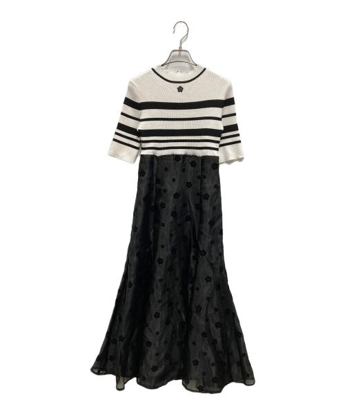MARY QUANT（マリークヮント）MARY QUANT (マリークヮント) MERCURY DUO (マーキュリーデュオ) ドッキングニットワンピース ホワイト×ブルー サイズ:Sの古着・服飾アイテム