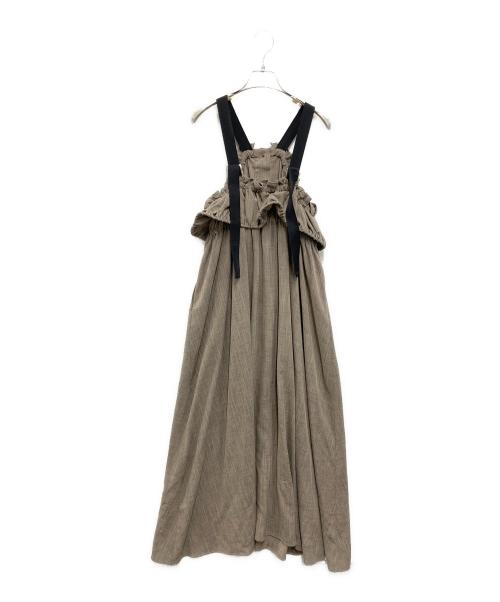 pinue（ピヌエ）PINUE (ピヌエ) フリルネックワンピース ベージュ サイズ:Mの古着・服飾アイテム