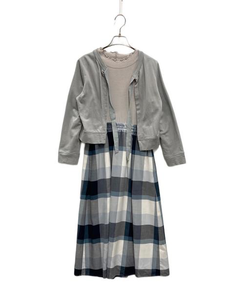 BLUE LABEL CRESTBRIDGE（ブルーレーベルクレストブリッジ）BLUE LABEL CRESTBRIDGE (ブルーレーベルクレストブリッジ) ドッキング長袖ワンピース グレー サイズ:SIZE 36の古着・服飾アイテム