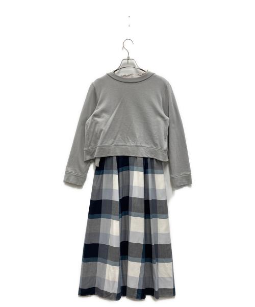 BLUE LABEL CRESTBRIDGE（ブルーレーベルクレストブリッジ）BLUE LABEL CRESTBRIDGE (ブルーレーベルクレストブリッジ) ドッキング長袖ワンピース グレー サイズ:SIZE 36の古着・服飾アイテム