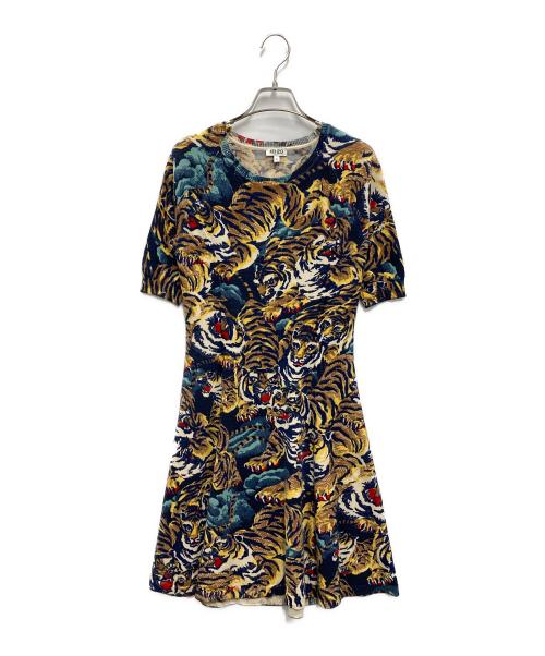 KENZO（ケンゾー）KENZO (ケンゾー) トラ総柄ショートスリーブニットワンピース マルチカラー サイズ:Sの古着・服飾アイテム