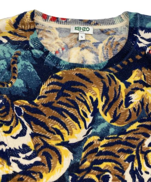 KENZO（ケンゾー）KENZO (ケンゾー) トラ総柄ショートスリーブニットワンピース マルチカラー サイズ:Sの古着・服飾アイテム