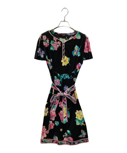 LEONARD FASHION（レオナールファッション）LEONARD FASHION (レオナールファッション) 花柄ショートスリーブワンピース ブラック サイズ:Mの古着・服飾アイテム