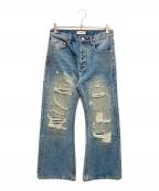MENESメネス）の古着「Sashiko Repaired Bootcut Jeans」｜インディゴ