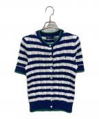 POLO RALPH LAURENポロ・ラルフローレン）の古着「ストライプド ケーブルニット ショートスリーブ カーディガン」｜ブルー×ホワイト