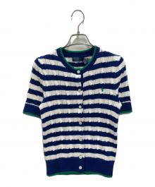POLO RALPH LAUREN（ポロ・ラルフローレン）の古着「ストライプド ケーブルニット ショートスリーブ カーディガン」｜ブルー×ホワイト