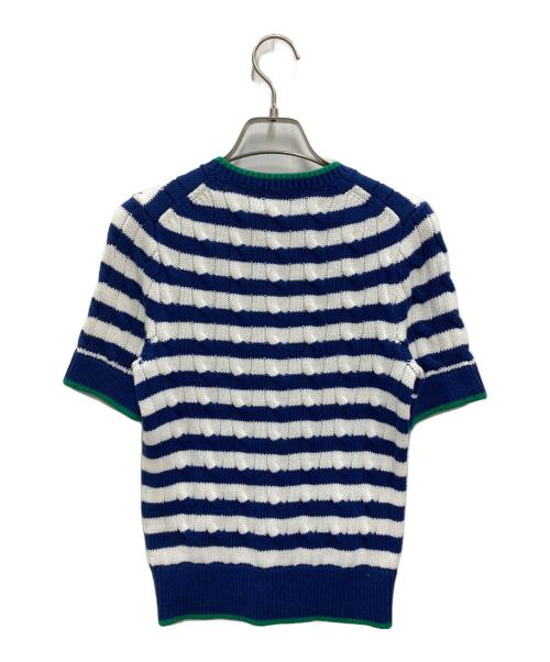 POLO RALPH LAUREN（ポロ・ラルフローレン）POLO RALPH LAUREN (ポロ・ラルフローレン) ストライプド ケーブルニット ショートスリーブ カーディガン ブルー×ホワイト サイズ:XS 未使用品の古着・服飾アイテム