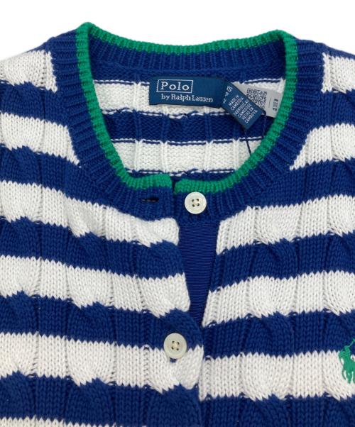 POLO RALPH LAUREN（ポロ・ラルフローレン）POLO RALPH LAUREN (ポロ・ラルフローレン) ストライプド ケーブルニット ショートスリーブ カーディガン ブルー×ホワイト サイズ:XS 未使用品の古着・服飾アイテム