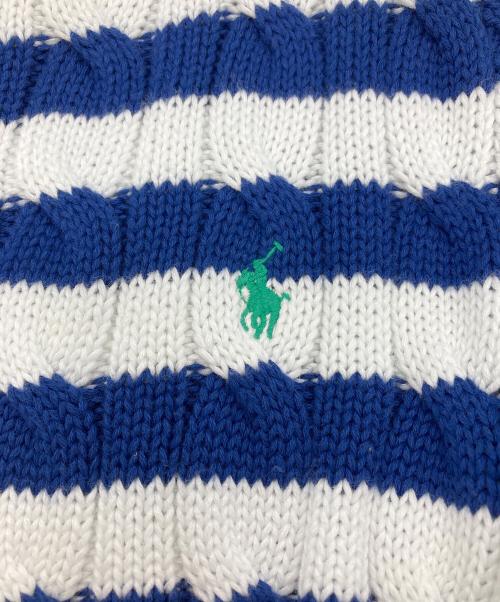 POLO RALPH LAUREN（ポロ・ラルフローレン）POLO RALPH LAUREN (ポロ・ラルフローレン) ストライプド ケーブルニット ショートスリーブ カーディガン ブルー×ホワイト サイズ:XS 未使用品の古着・服飾アイテム