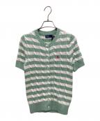 POLO RALPH LAURENポロ・ラルフローレン）の古着「ストライプド ケーブルニット ショートスリーブ カーディガン」｜グリーン×ホワイト